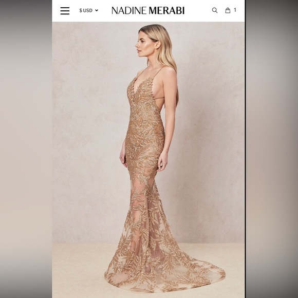 forever unique gold dress NADINE MERABI SADIE GOLD BEADED FRINGE MIN main image 0